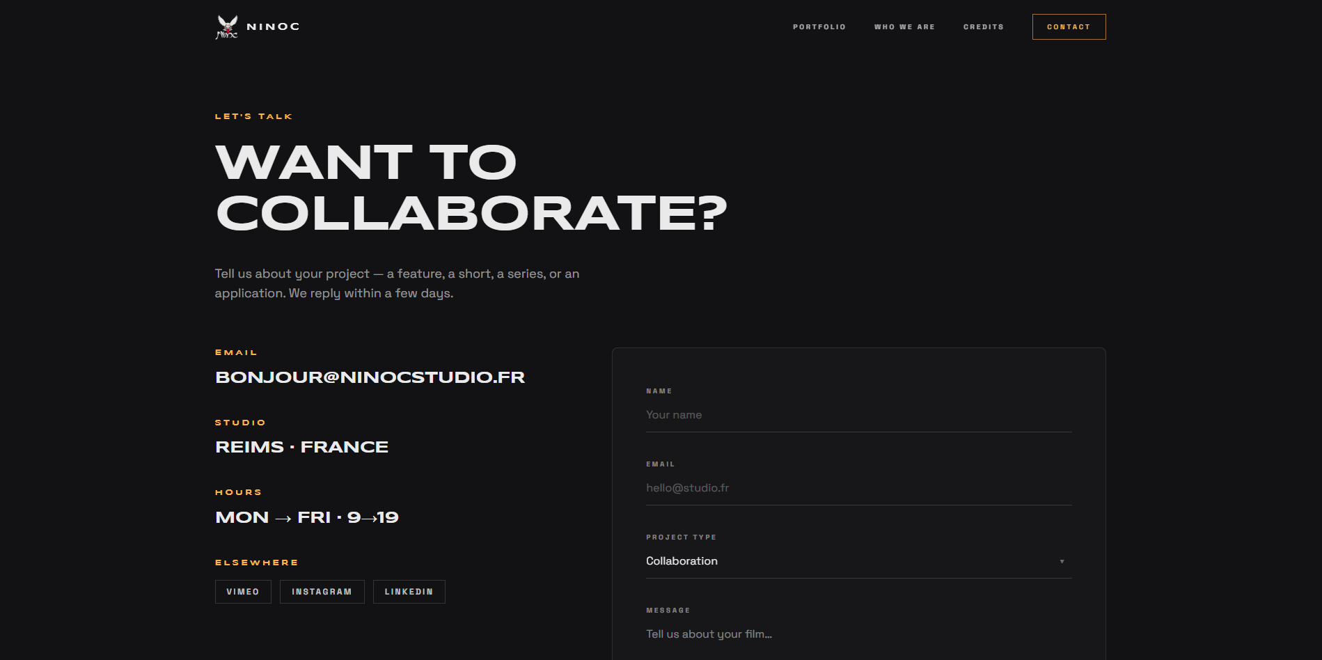 Ninoc Studio contact page