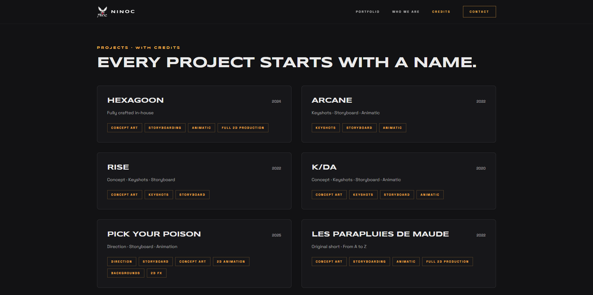 Ninoc Studio credits page